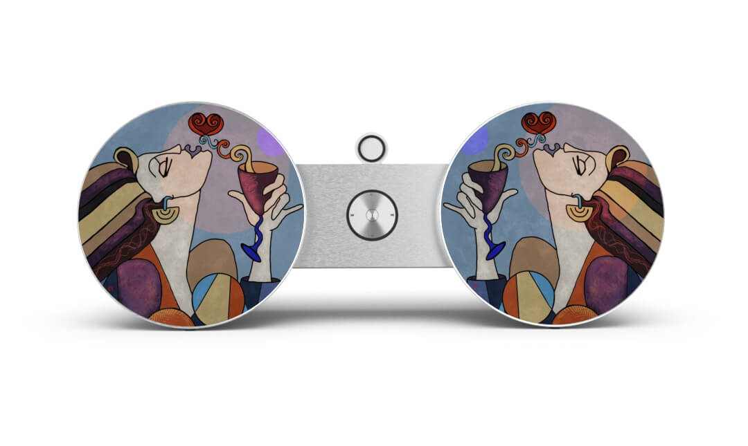 Skiniplay cover Que Sera Sera for Bang & Olufsen Beoplay A8 or Beosound 8 sound speaker.